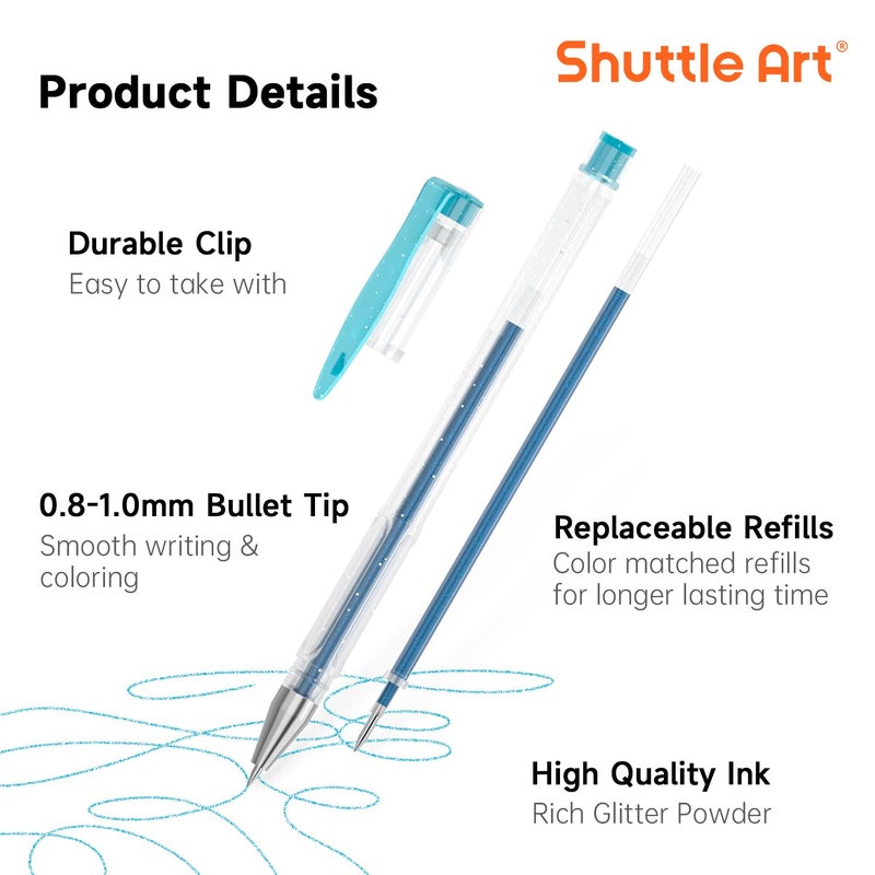 Shuttle Art 80 Pack Glitter Gel Pens, 40 Colors Glitter Gel Pens Set with 40 Refills for Adults Coloring Books Drawing Crafts Scrapbooking Journaling - Image 3