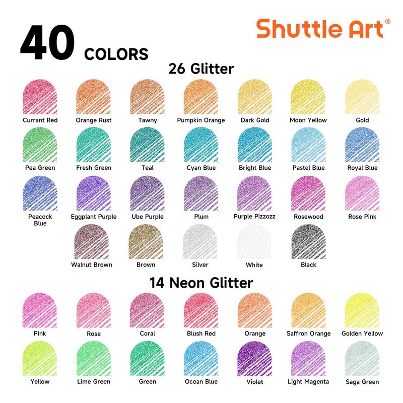Shuttle Art 80 Pack Glitter Gel Pens, 40 Colors Glitter Gel Pens Set with 40 Refills for Adults Coloring Books Drawing Crafts Scrapbooking Journaling - Image 2