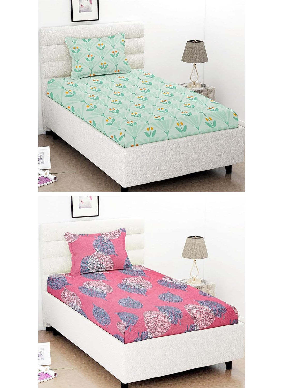 BSB HOME BSB HOME® 200 TC 100% Cotton Feel 2 Bedsheet for Single Bed with 2 King Size Pillow Covers Soft/Breathable Wrinkel Free -60x90 Inches - (Multicolour, Silver & Yellow)  - Image 1