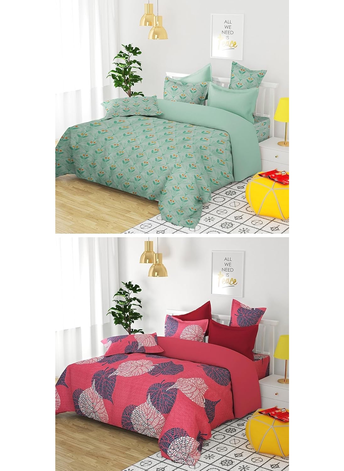 BSB HOME BSB HOME® 200 TC 100% Cotton Feel 2 Bedsheet for Single Bed with 2 King Size Pillow Covers Soft/Breathable Wrinkel Free -60x90 Inches - (Multicolour, Silver & Yellow)  - Image 4