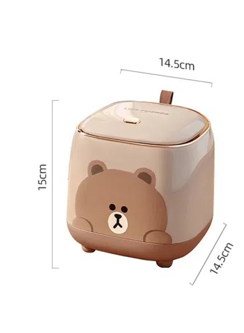 general Brown Bear Desktop Trash Can with Lid, Dormitory Household Paper Basket High Value Bedroom Office Press Desktop Trash Can - Image 3