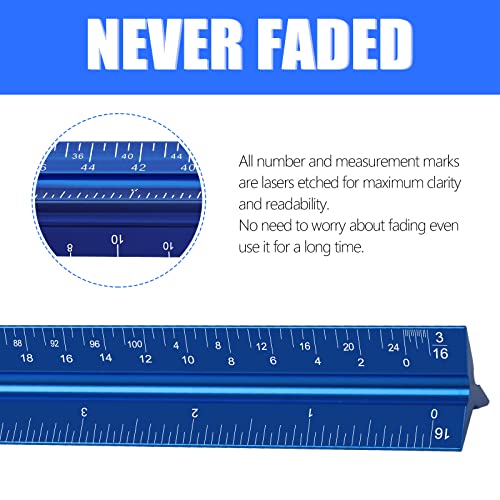 DSUWAZU 12" Architectural Scale Ruler, Aluminum Scale, Triangular Ruler, Scale Ruler for Blueprint Imperial Measurements for Architects Engineering Artists, Draftsman Drawing, Laser-Etched Markings.(Blue) - Image 4