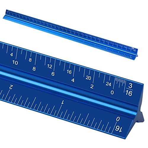 DSUWAZU 12" Architectural Scale Ruler, Aluminum Scale, Triangular Ruler, Scale Ruler for Blueprint Imperial Measurements for Architects Engineering Artists, Draftsman Drawing, Laser-Etched Markings.(Blue) - Image 1