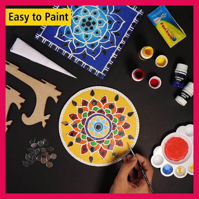 SOLOBOLO Lippan Art and Craft Materials Kit for Adults and Beginners, Premarked MDF Board Warli Art Painting DIY Kit with Stands for Room Wall Hanging, Office and Home Decoration - Image 5