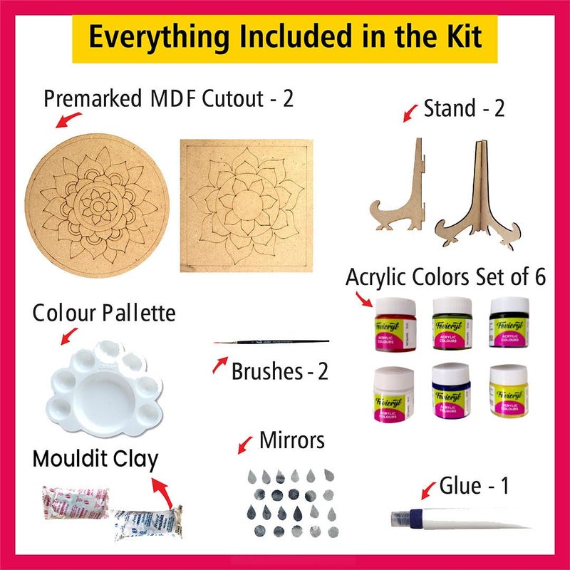 SOLOBOLO Lippan Art and Craft Materials Kit for Adults and Beginners, Premarked MDF Board Warli Art Painting DIY Kit with Stands for Room Wall Hanging, Office and Home Decoration - Image 2