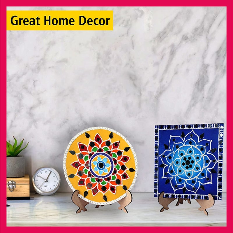 SOLOBOLO Lippan Art and Craft Materials Kit for Adults and Beginners, Premarked MDF Board Warli Art Painting DIY Kit with Stands for Room Wall Hanging, Office and Home Decoration - Image 3