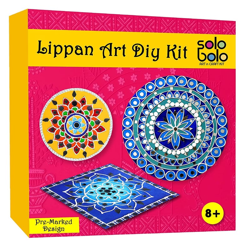 SOLOBOLO Lippan Art and Craft Materials Kit for Adults and Beginners, Premarked MDF Board Warli Art Painting DIY Kit with Stands for Room Wall Hanging, Office and Home Decoration - Image 1