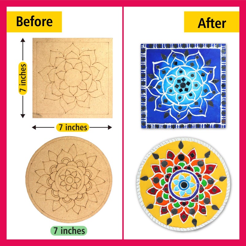 SOLOBOLO Lippan Art and Craft Materials Kit for Adults and Beginners, Premarked MDF Board Warli Art Painting DIY Kit with Stands for Room Wall Hanging, Office and Home Decoration - Image 4