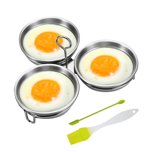 Eonenomi Stainless Steel Egg Poacher 3 Cup Nonstick Poached Egg Maker with Oil Brush and Spoon for Breakfast - Image 1