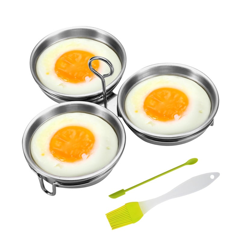 Eonenomi Stainless Steel Egg Poacher 3 Cup Nonstick Poached Egg Maker with Oil Brush and Spoon for Breakfast - Image 2