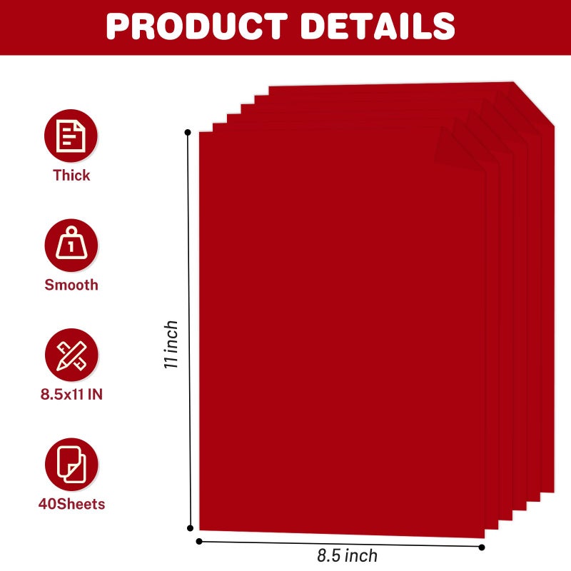 Ciphyfee Cardstock 8.5 X 11, 40 Sheets Christmas Red Card Stock, 75lb/ 200gsm Copy Paper, Cardstock Printer Paper for Art, Drawing, Invitations, DIY Cards, Craft, Construction, School & Office Supplie - Image 2