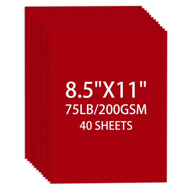 Ciphyfee Cardstock 8.5 X 11, 40 Sheets Christmas Red Card Stock, 75lb/ 200gsm Copy Paper, Cardstock Printer Paper for Art, Drawing, Invitations, DIY Cards, Craft, Construction, School & Office Supplie - Image 1
