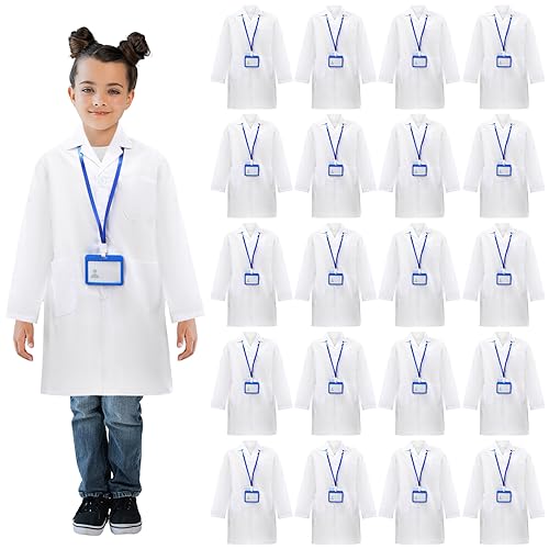 Liitrsh 18 Set Lab Coats for Kids White Scientists Costume with ID Card for Children Doctor Role Play Career Day Christmas XLarge - Image 1