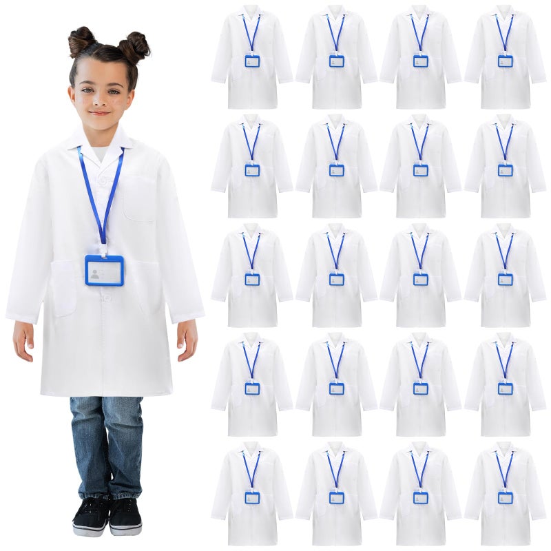 Liitrsh 18 Set Lab Coats for Kids White Scientists Costume with ID Card for Children Doctor Role Play Career Day Christmas XLarge - Image 3