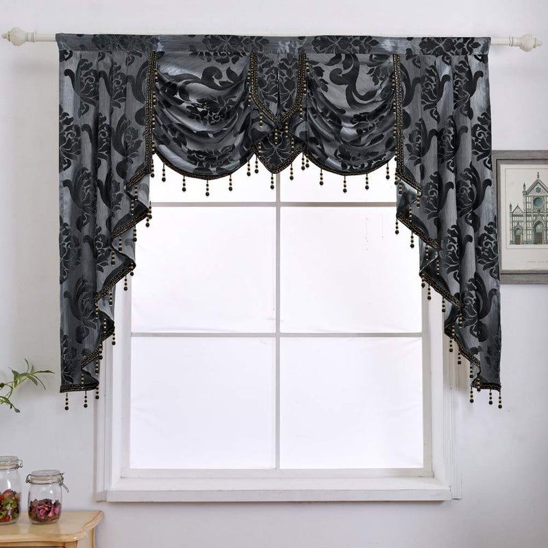 NAPEARL Halloween Black Waterfall Valance for Windows-Luxury Gothic Valance Curtains for Living Room, Bedroom, Dining Room, Bay Window, Jacquard Window Swag Curtains, 61-Inch Wide - Image 1