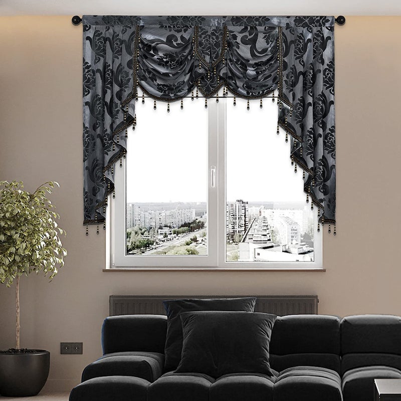 NAPEARL Halloween Black Waterfall Valance for Windows-Luxury Gothic Valance Curtains for Living Room, Bedroom, Dining Room, Bay Window, Jacquard Window Swag Curtains, 61-Inch Wide - Image 2