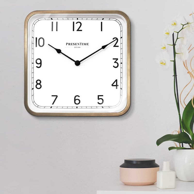 Presentime & Co. 16" Anton Vintage Square Clock, Silent No Ticking, Wall Art and Timepiece for Home Decoration/Wall DÃ©cor, Antique Hamilton Gold Color - Image 2