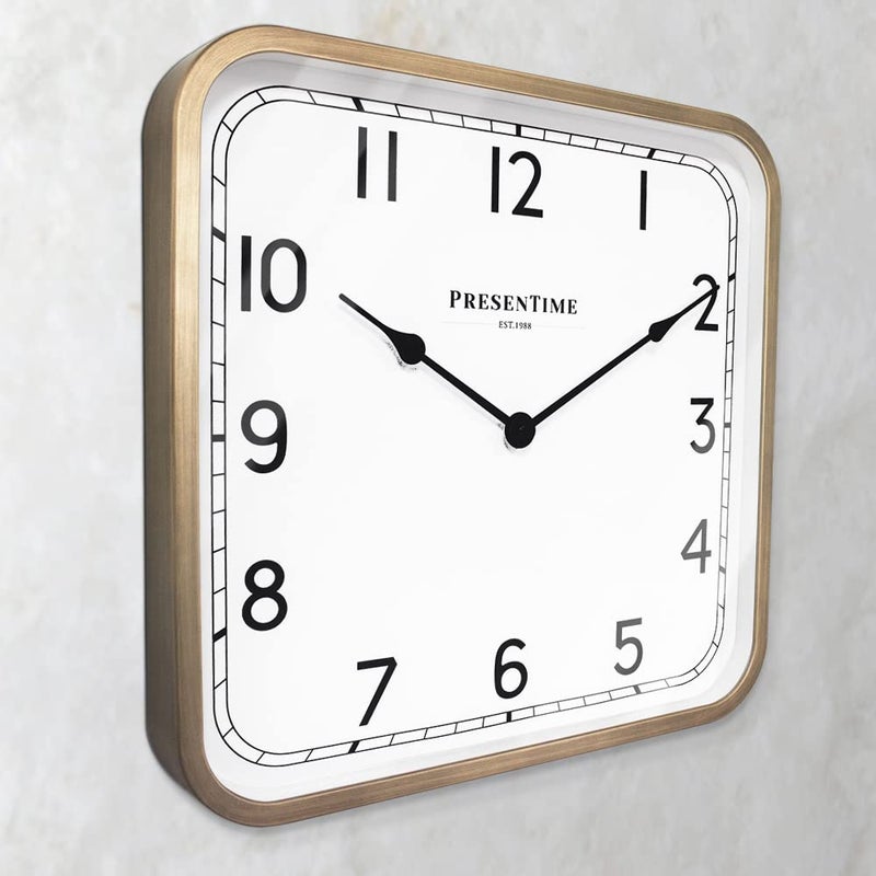 Presentime & Co. 16" Anton Vintage Square Clock, Silent No Ticking, Wall Art and Timepiece for Home Decoration/Wall DÃ©cor, Antique Hamilton Gold Color - Image 4