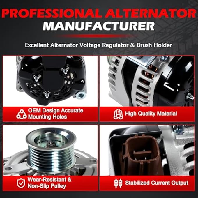 Autodevil " 11034 Alternator for 2004-2006 Camry 2.4L, 2004-2007 Highlander 2.4L, 2004-2008 Solara 2.4L, 2005-2010 tC 2.4L, 100Amp 7-Groove Pulley, Replace 11034N 27060-0H100 " - Image 5