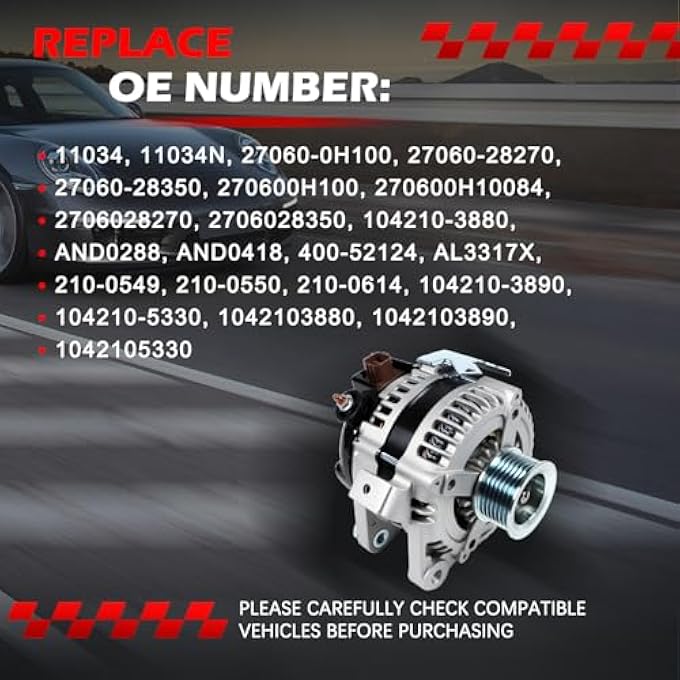 Autodevil " 11034 Alternator for 2004-2006 Camry 2.4L, 2004-2007 Highlander 2.4L, 2004-2008 Solara 2.4L, 2005-2010 tC 2.4L, 100Amp 7-Groove Pulley, Replace 11034N 27060-0H100 " - Image 3
