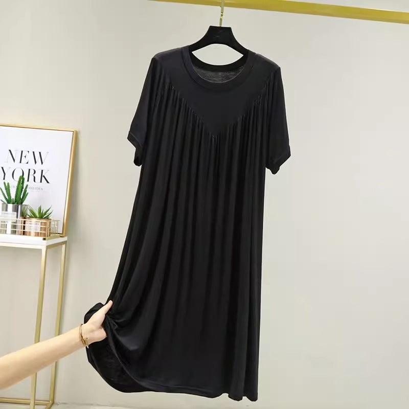 Plus Size Modal Dress Casual Plus Size Ice Silk Sleepwear For Pregnant Women Summer Home Clothing Safe Comfortable For Outdoo... Black 