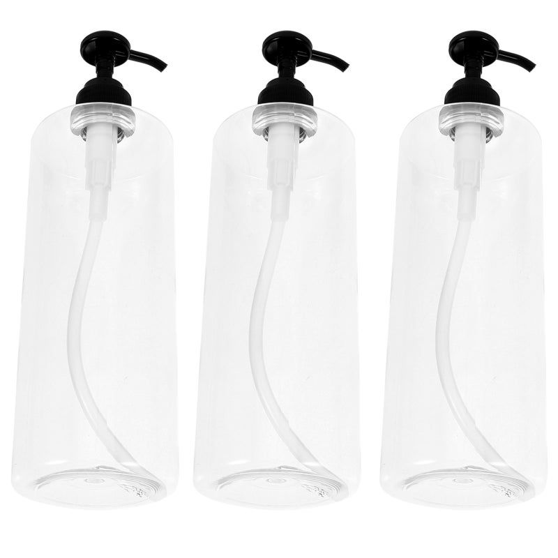 3PCS 500ml Transparent Shower Gel Press Pump Bottle Empty Subpackaging Bottle Round Shoulder Bottle Reusable Soap Hand Sanitizer Emulsion Pump Bottle for Home Bathroom with Silver Black Press Head - Image 1