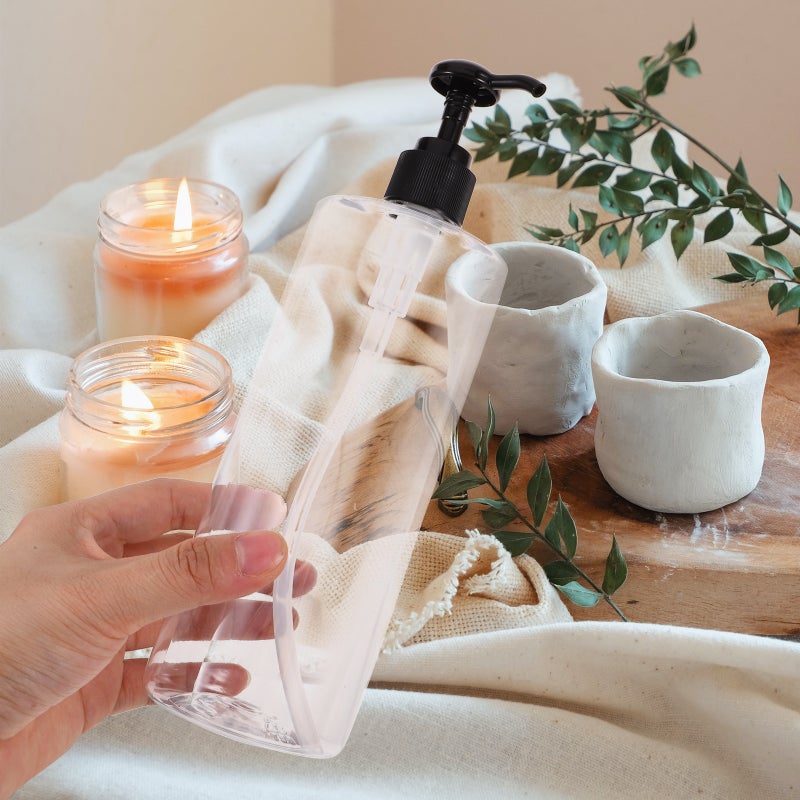 3PCS 500ml Transparent Shower Gel Press Pump Bottle Empty Subpackaging Bottle Round Shoulder Bottle Reusable Soap Hand Sanitizer Emulsion Pump Bottle for Home Bathroom with Silver Black Press Head - Image 3