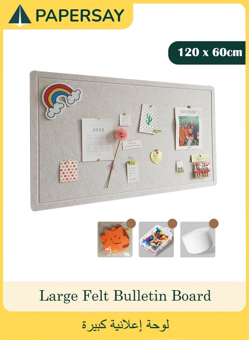 PAPERSAY Bulletin Board, Collapsible Large Felt Bulletin Board, Photo Wall, 60 x 120cm Wall Decoration Pin Board, Collapsible Photo Board Bulletin Board, Self-Adhesive Sight Board Mood Board with Rose Nails in a Box/Pattern (Light Khaki) - Image 1