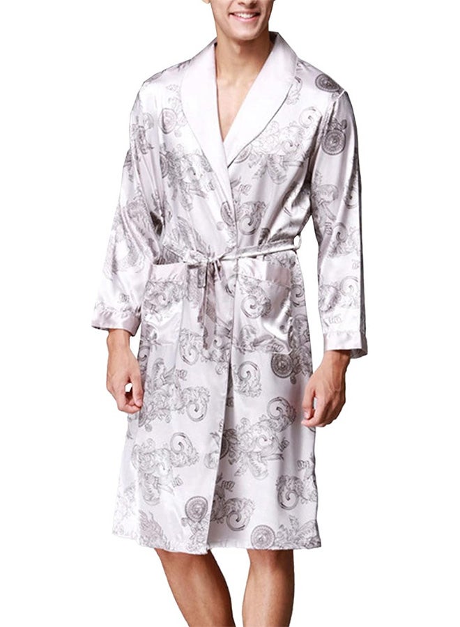 MARGOUN Bathrobe Men's Large Bath Robe Dressing Gown Comfortable Sleepwear Silk Lovers Long Special Style Sleeves Nightgown Dressing Gown Dragon Pattern Silver - Image 3