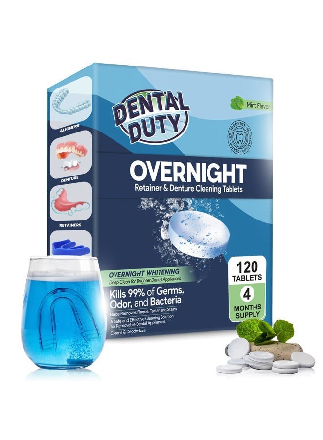 Dental Duty 120 units Overnight Retainer & Denture Cleaning Tablets- Extra Strength, Best Cleaner Removes Bad Odor, Plaque, Stains from Retainers, Night Guards, Mouth Guard, & Dental Appliances. - Image 1