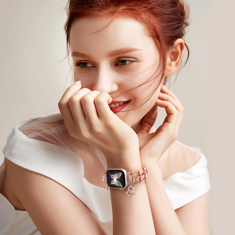DaQin Stylish Metal Band Compatible with Apple Watch Band for Women 40mm 38mm 41mm 42mm,Pretty Chain Replacement Strap with Apple Watch Accessories Charms for iWatch Series 11 10 9 8 7 6 5 4 3 2 1 SE - Image 3