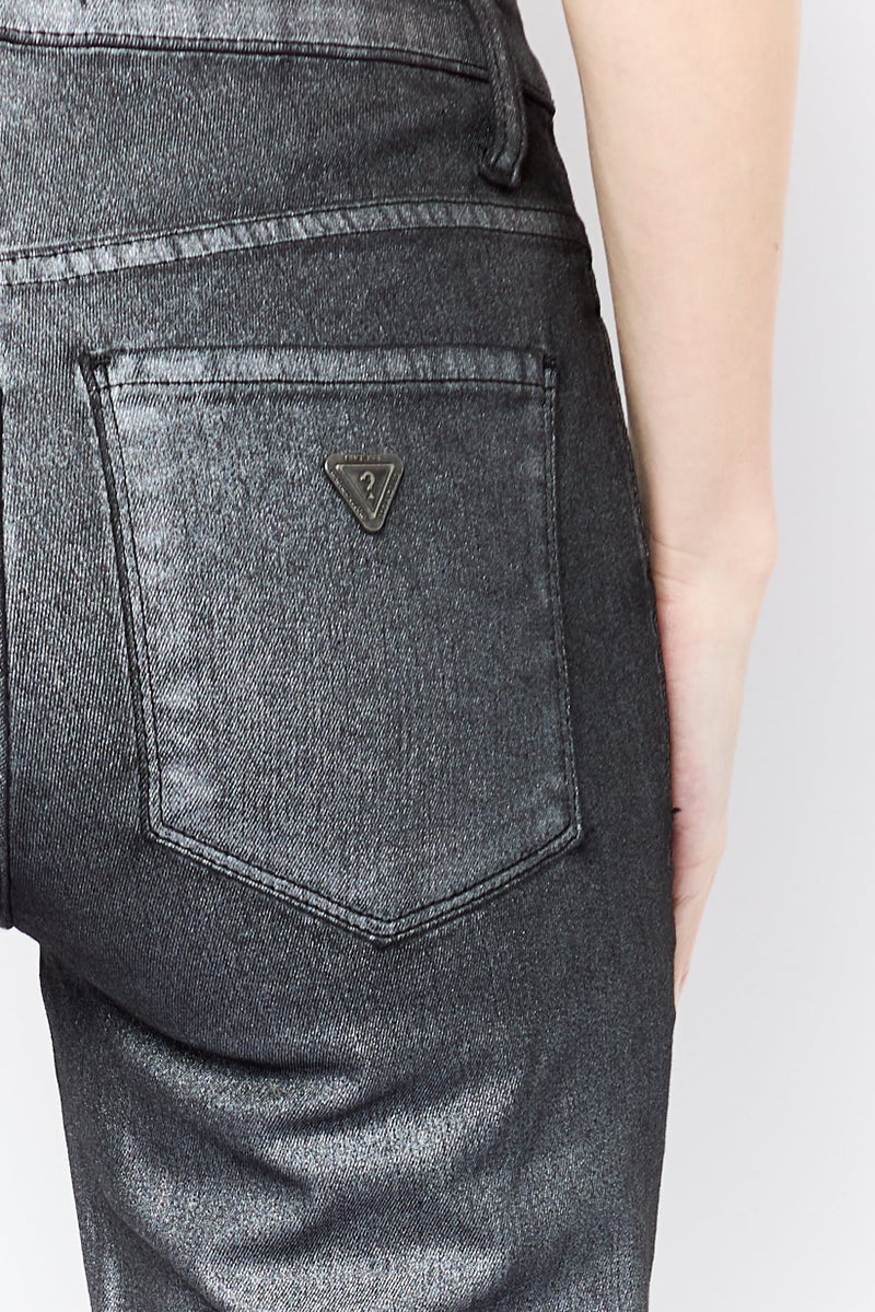 GUESS Women Regular Fit Mid Rise Straight Leg Stretchable Denim Jeans, Black - Image 3