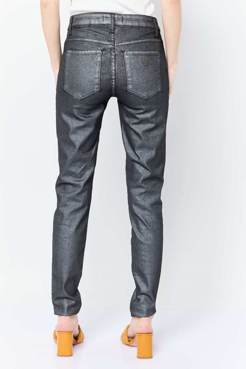 GUESS Women Regular Fit Mid Rise Straight Leg Stretchable Denim Jeans, Black - Image 4