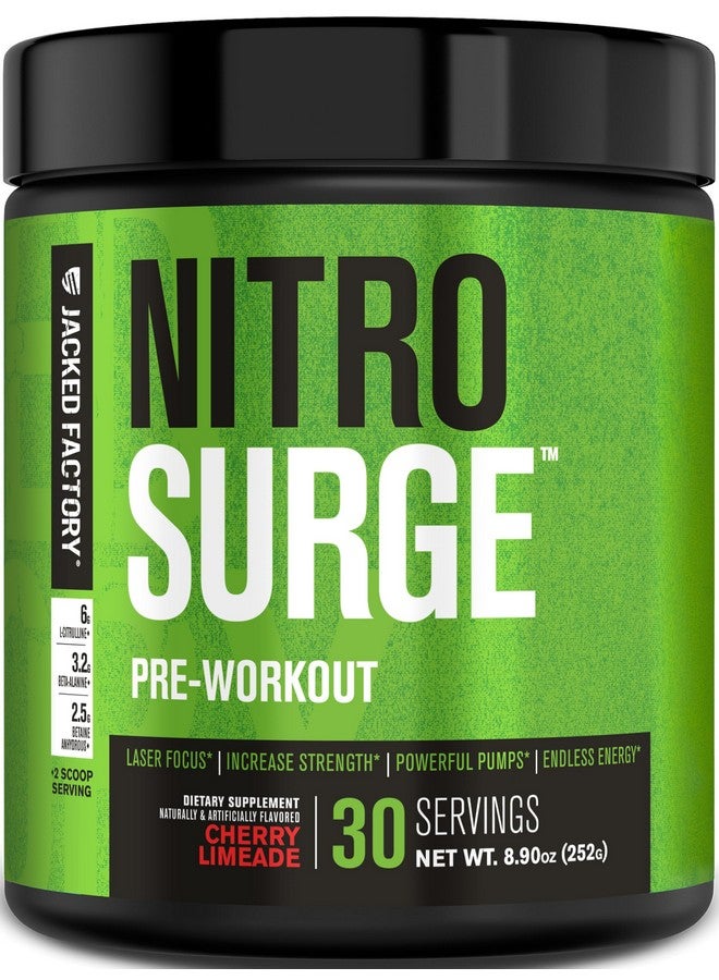 Jacked Factory NITROSURGE Pre Workout Supplement - Endless Energy, Instant Strength Gains, Clear Focus, Intense Pumps - NO Booster & Preworkout Powder with Beta Alanine - 30 Servings, Cherry Limeade - Image 1