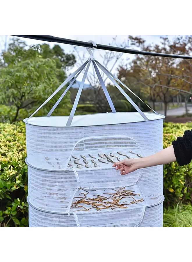 رف تجفيف معلق قابل للطي 3 طبقات بحجم كبير بشبكة متينة للخضروات والأسماك والنباتات - Image 3