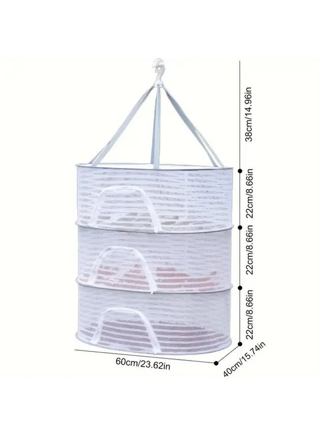 رف تجفيف معلق قابل للطي 3 طبقات بحجم كبير بشبكة متينة للخضروات والأسماك والنباتات - Image 4