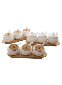 Y&D Ceramic Japanese Style Vintage Seasoning Jar Three piece Set Wooden Pallet With Spoon  - Image 2