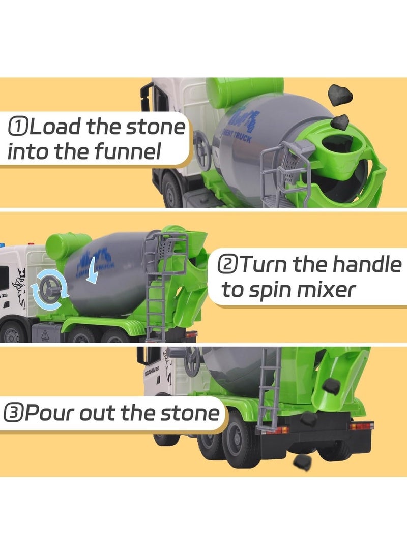 The Toys Home Licensed Scania Friction Powered Cement Mixer Truck, 1:64 Scale Construction Vehicle with Rotating Drum, Lights & Sound, 12 Inch White & Green Toy for Kids Ages 3+ - Image 5