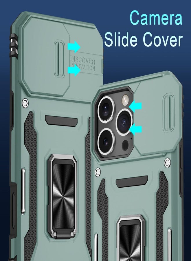 DEERLAMN Case for iPhone 16 Pro Max with Slide Camera Cover+Screen Protector (1 Pack), Rotated Ring Kickstand Military Grade Shockproof Protective Cover-Green - Image 2