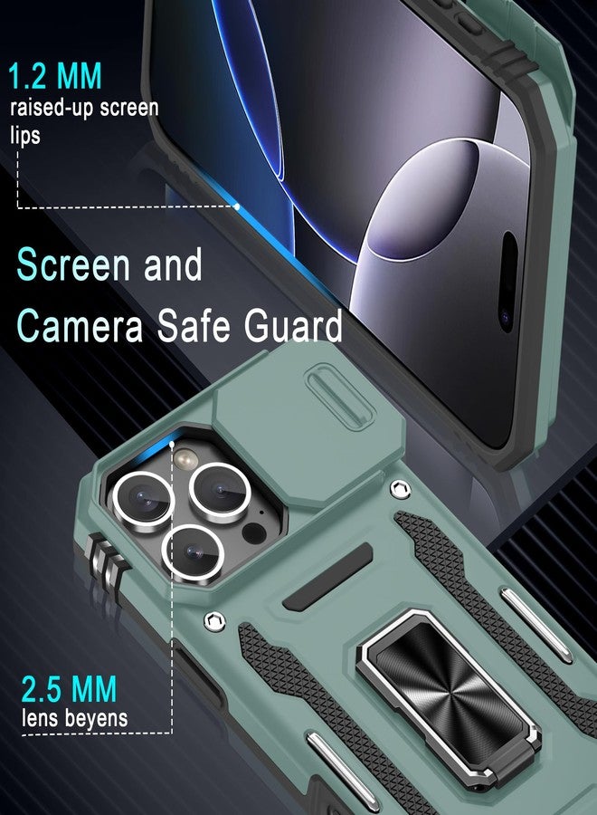 DEERLAMN Case for iPhone 16 Pro Max with Slide Camera Cover+Screen Protector (1 Pack), Rotated Ring Kickstand Military Grade Shockproof Protective Cover-Green - Image 5