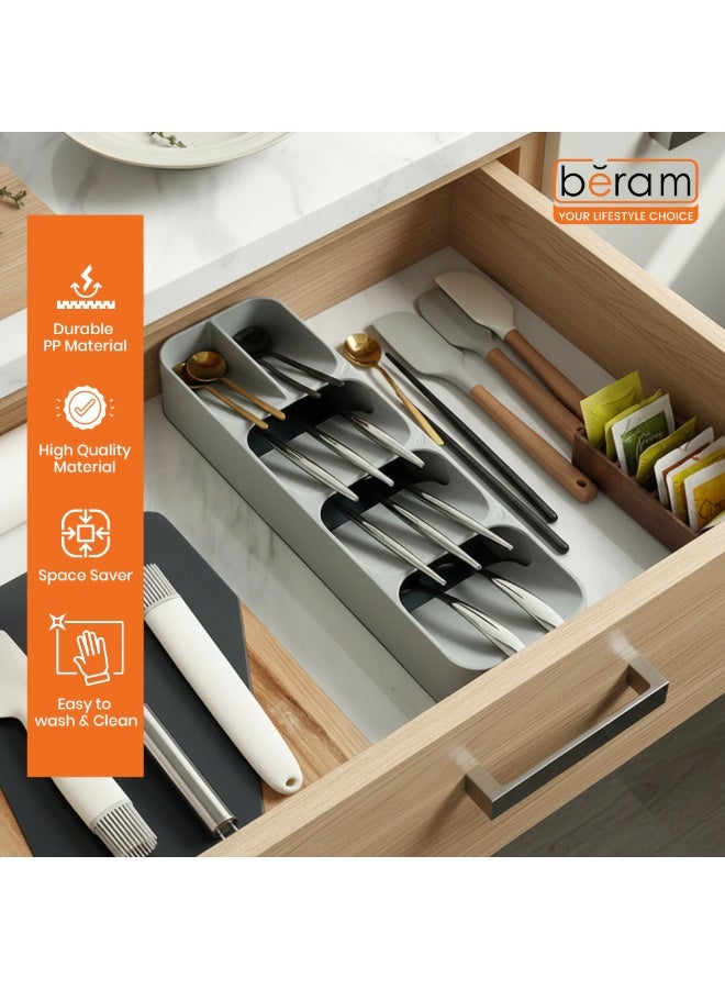 Beram Kitchen Drawer Cutlery Organizer Tray 39.6×11×5.5 cm – Grey Utensil Holder Rack for Spoons, Forks & Knives, Compact Silverware Divider Storage Box, Plastic Drawer Organizer for Kitchen Tools & Gadgets - Image 4