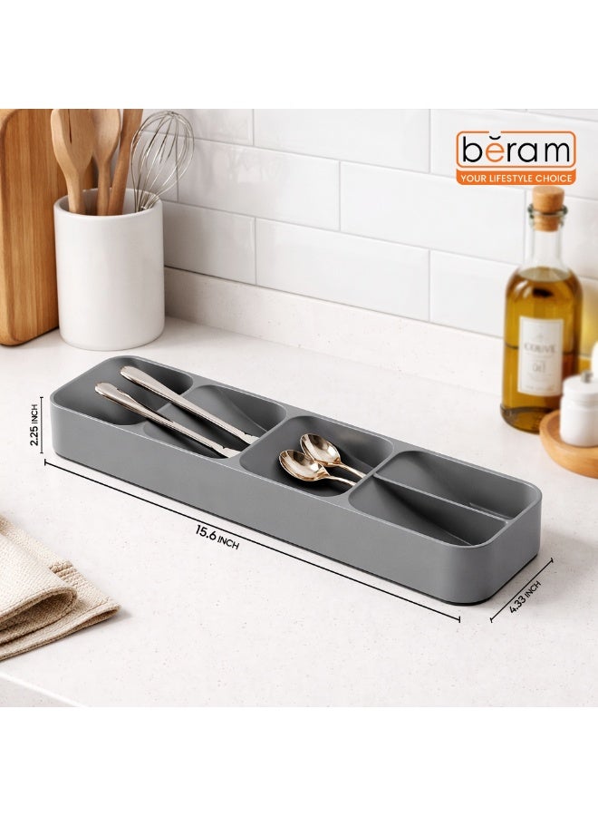 Beram Kitchen Drawer Cutlery Organizer Tray 39.6×11×5.5 cm – Grey Utensil Holder Rack for Spoons, Forks & Knives, Compact Silverware Divider Storage Box, Plastic Drawer Organizer for Kitchen Tools & Gadgets - Image 2