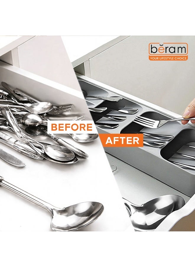 Beram Kitchen Drawer Cutlery Organizer Tray 39.6×11×5.5 cm – Grey Utensil Holder Rack for Spoons, Forks & Knives, Compact Silverware Divider Storage Box, Plastic Drawer Organizer for Kitchen Tools & Gadgets - Image 5