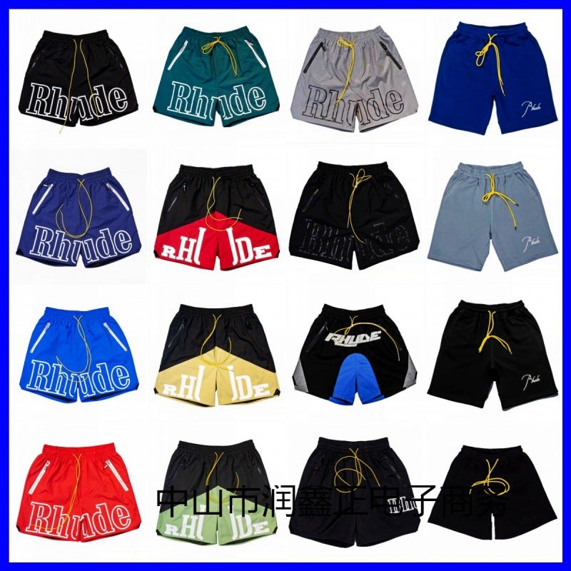 Rhude Shorts Marlboro Fog High Street Trendy Brand Drawstring 3M Letter Reflective Hip Hop Beach Five-Point Basketball Pants For Men - Image 2
