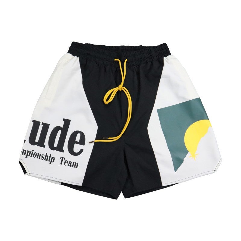 Rhude Shorts Marlboro Fog High Street Trendy Brand Drawstring 3M Letter Reflective Hip Hop Beach Five-Point Basketball Pants For Men - Image 1