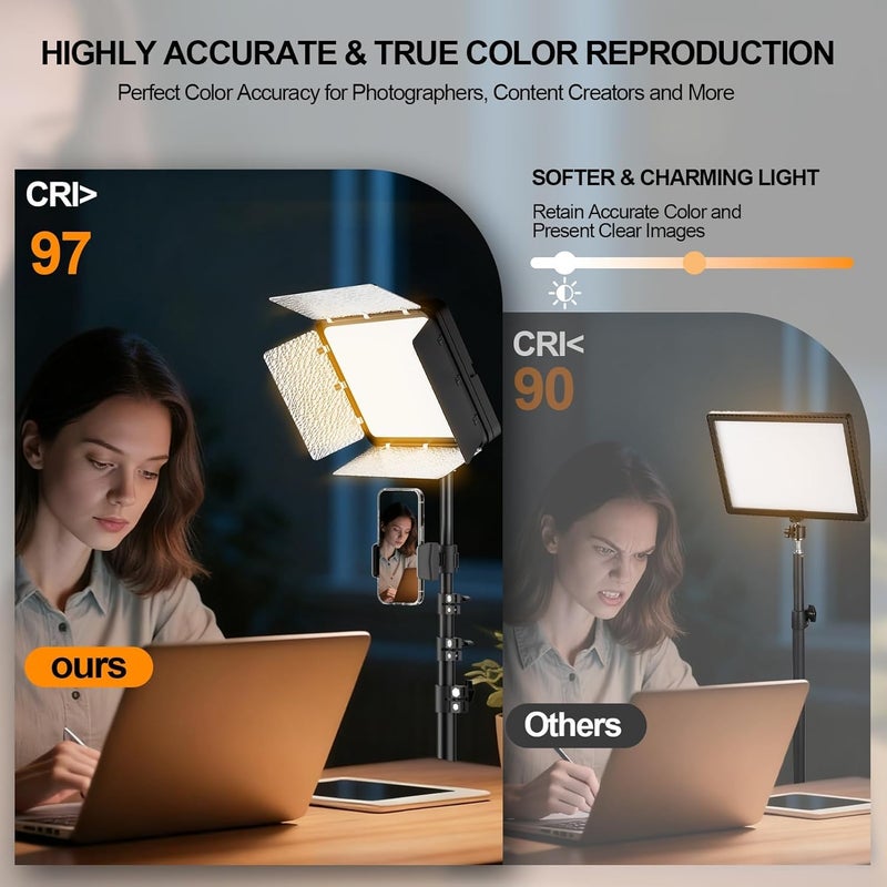 إيمارت مجموعة إضاءة للتصوير من EMART، تحتوي على 25 مصباح فيديو LED بحجم 25 × 20 سم مع منظار، ضوء لوحي قابل للتعديل بسطوع يتراوح بين 2800K و7000K وقوة 15 واط، مزود بستارة للتحكم في الإضاءة، مناسب للبث المباشر على YouTube وVlog والتسجيل ومكياج - Image 4