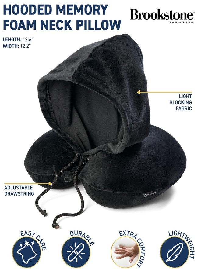 Brookstone Hooded Neck Travel Pillow - Memory Foam Light-Blocking Travel Neck Pillow with Hood for Sleeping, Airplane, Car, Size One Size, Black - Image 2