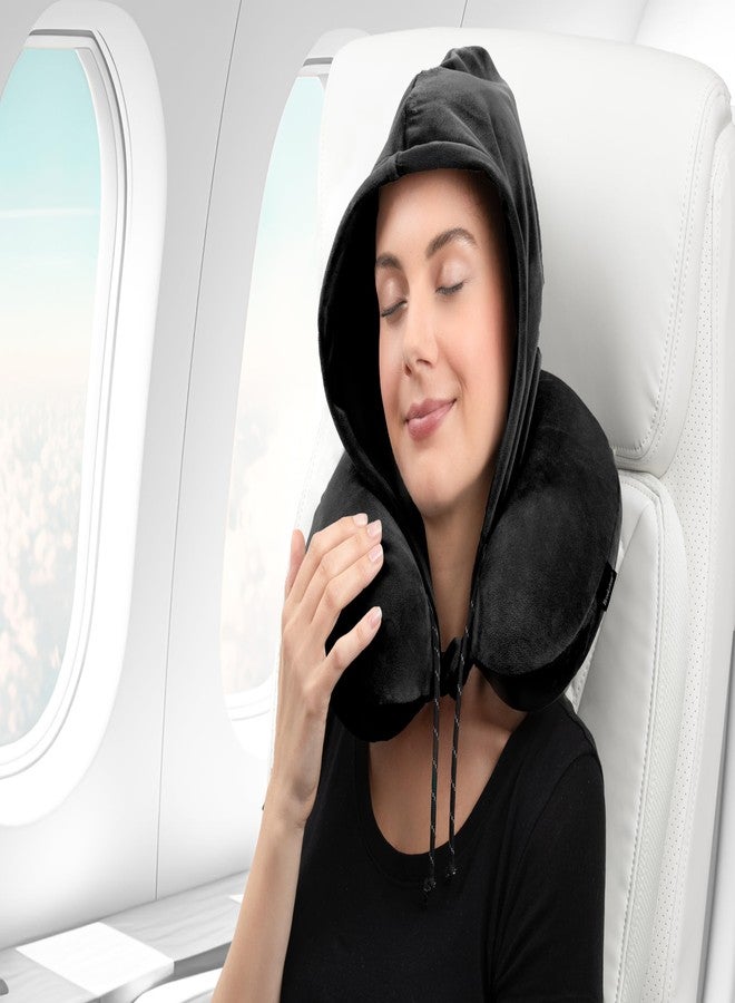 Brookstone Hooded Neck Travel Pillow - Memory Foam Light-Blocking Travel Neck Pillow with Hood for Sleeping, Airplane, Car, Size One Size, Black - Image 3