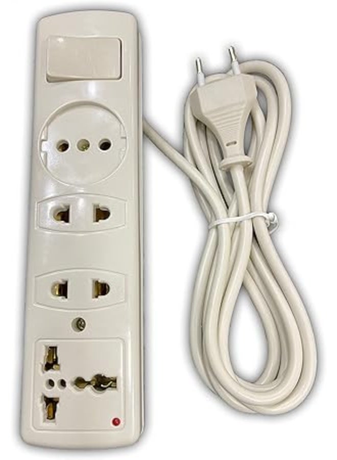 Extended electrical outlet with cable - 5 meters (white) Vertical electrical extension with main switch, containing 4 outlets