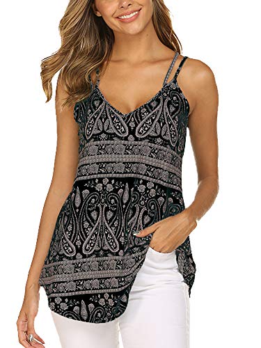Supnier Women's Spaghetti Strap Tank Tops Summer Sleeveless V Neck Camisole Shirts Flowy Tops (Black, XXL) - Image 2